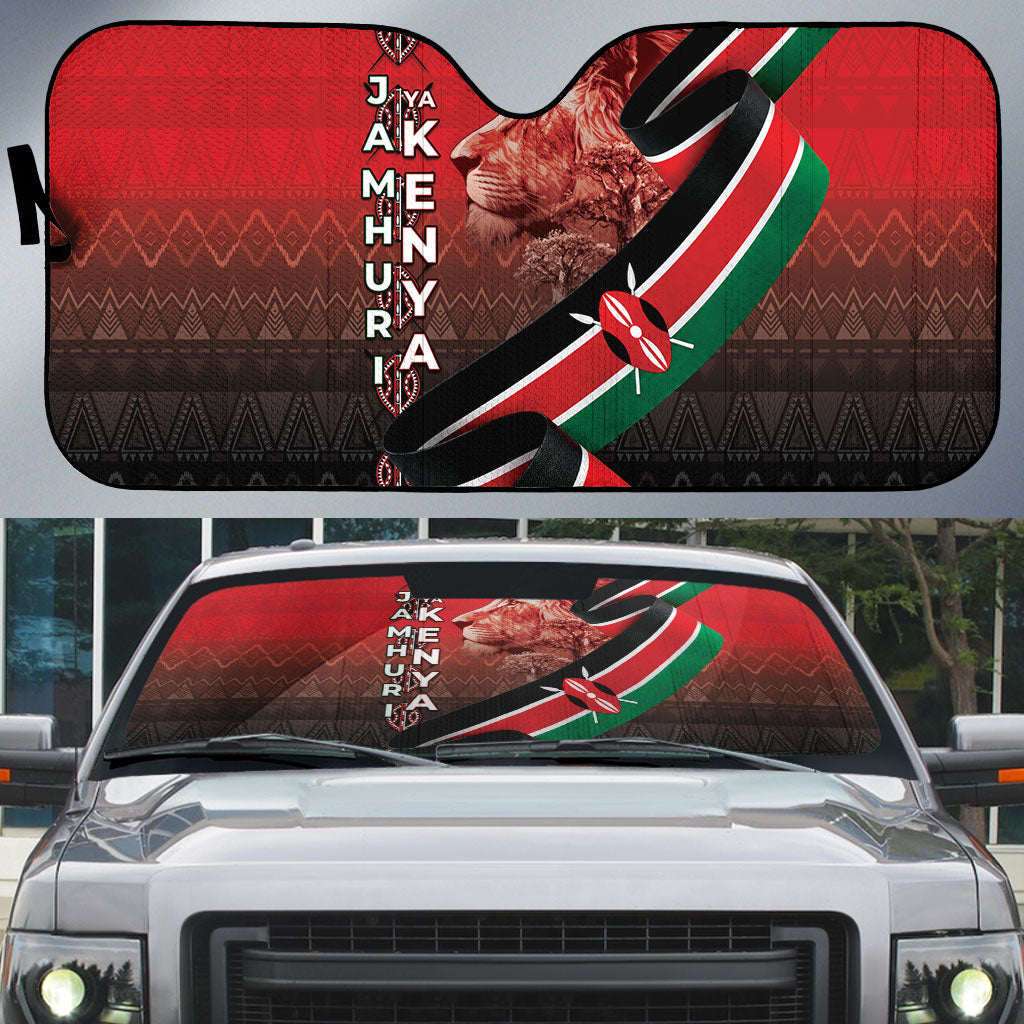 Jamhuri Ya Kenya Auto Sun Shade Patriotic Lion With Flag