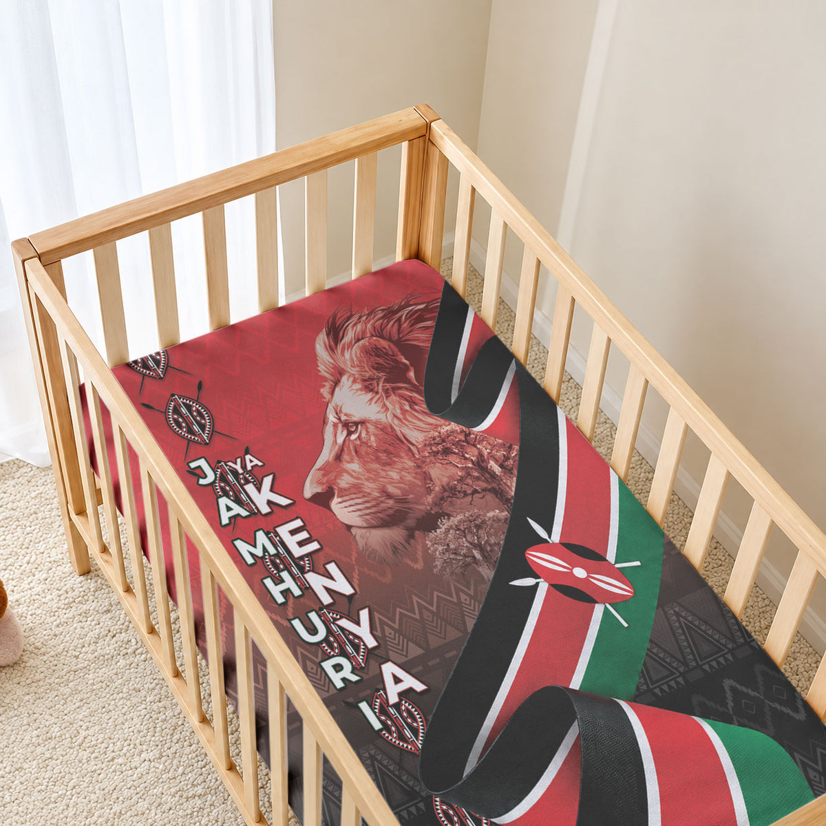 Jamhuri Ya Kenya Baby Bed Cover Patriotic Lion With Flag