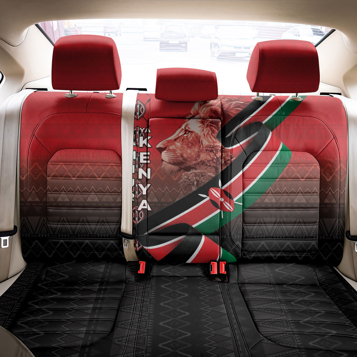 Jamhuri Ya Kenya Back Car Seat Cover Patriotic Lion With Flag