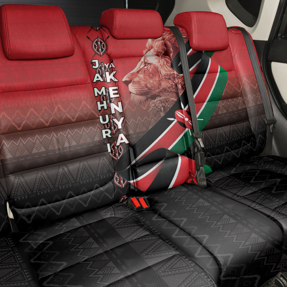 Jamhuri Ya Kenya Back Car Seat Cover Patriotic Lion With Flag