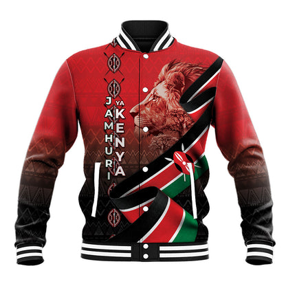 Jamhuri Ya Kenya Baseball Jacket Patriotic Lion With Flag