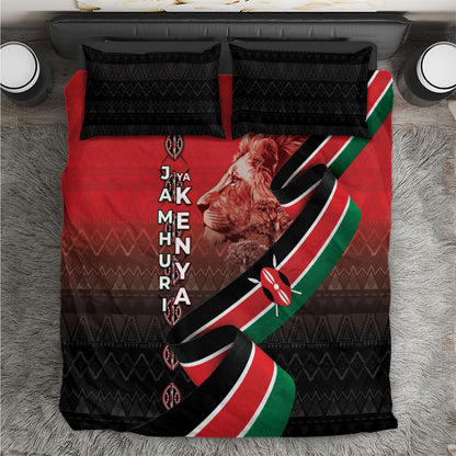 Jamhuri Ya Kenya Bedding Set Patriotic Lion With Flag