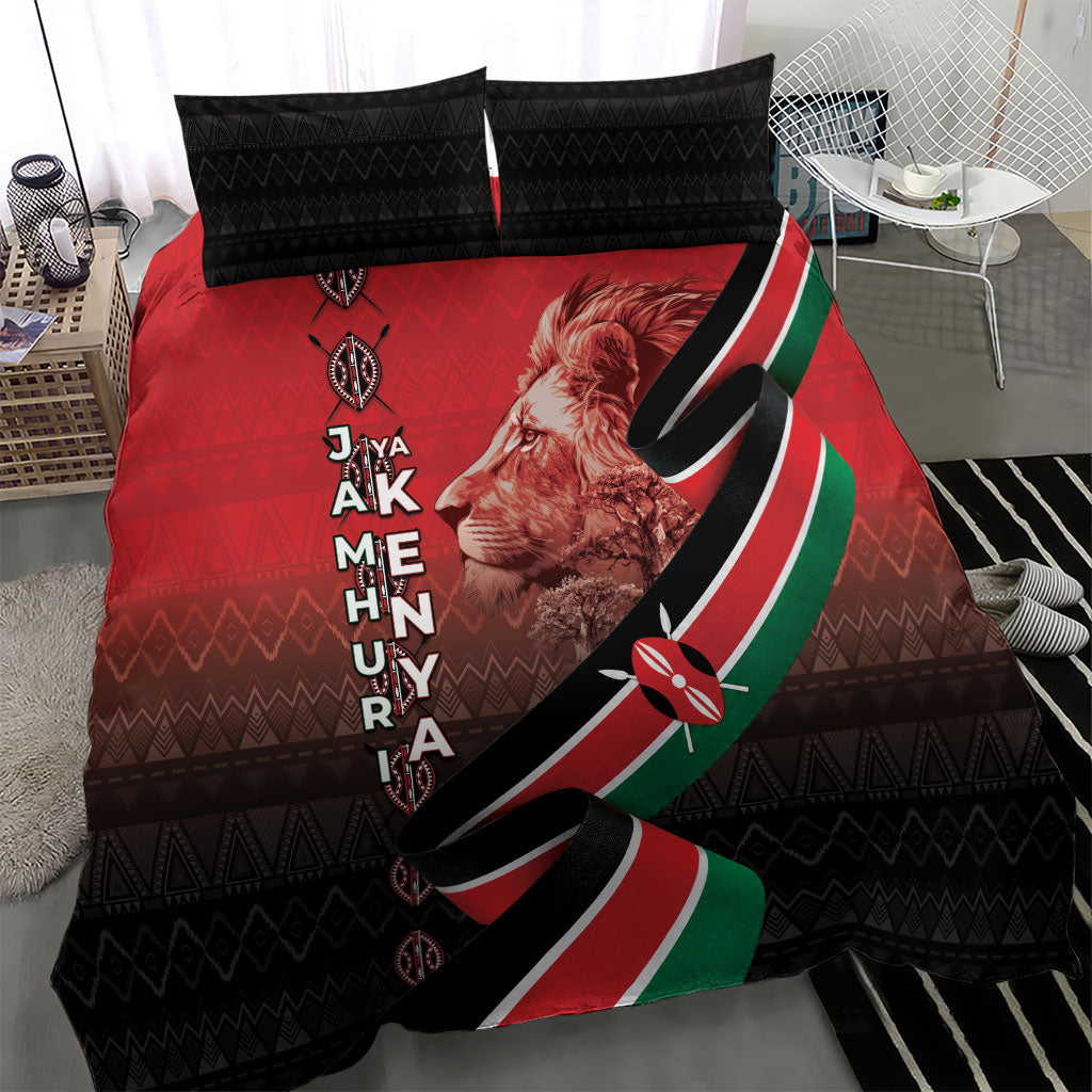 Jamhuri Ya Kenya Bedding Set Patriotic Lion With Flag