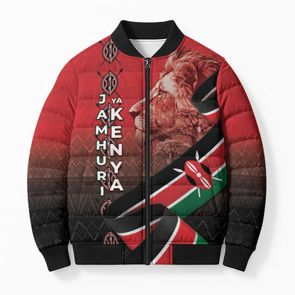 Jamhuri Ya Kenya Bomber Puffer Jacket Patriotic Lion With Flag