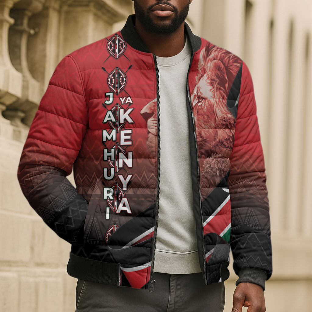 Jamhuri Ya Kenya Bomber Puffer Jacket Patriotic Lion With Flag