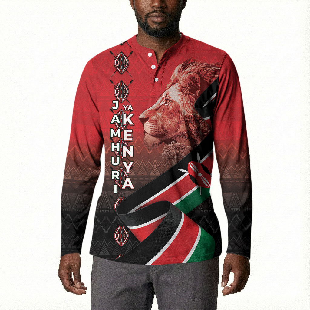 Jamhuri Ya Kenya Button Sweatshirt Patriotic Lion With Flag