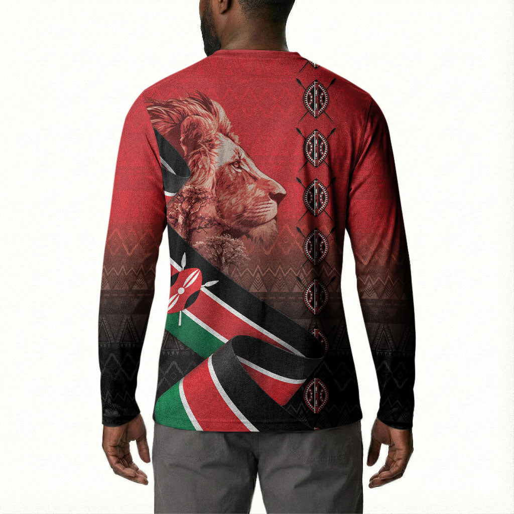 Jamhuri Ya Kenya Button Sweatshirt Patriotic Lion With Flag