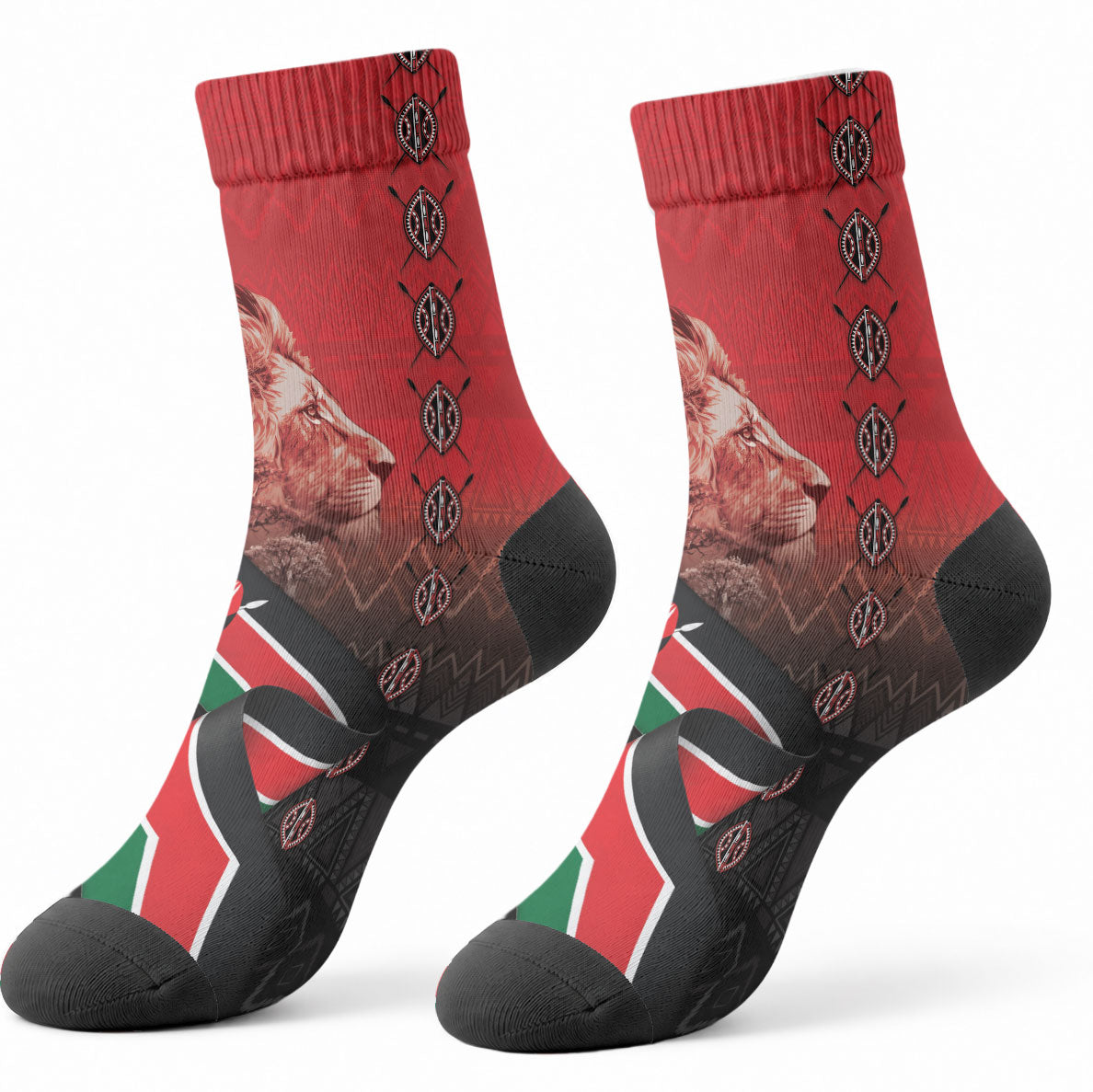 Jamhuri Ya Kenya Crew Socks Patriotic Lion With Flag