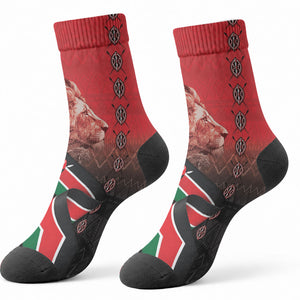 Jamhuri Ya Kenya Crew Socks Patriotic Lion With Flag