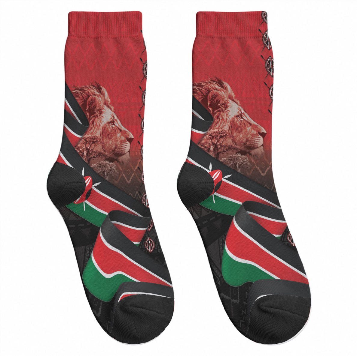 Jamhuri Ya Kenya Crew Socks Patriotic Lion With Flag