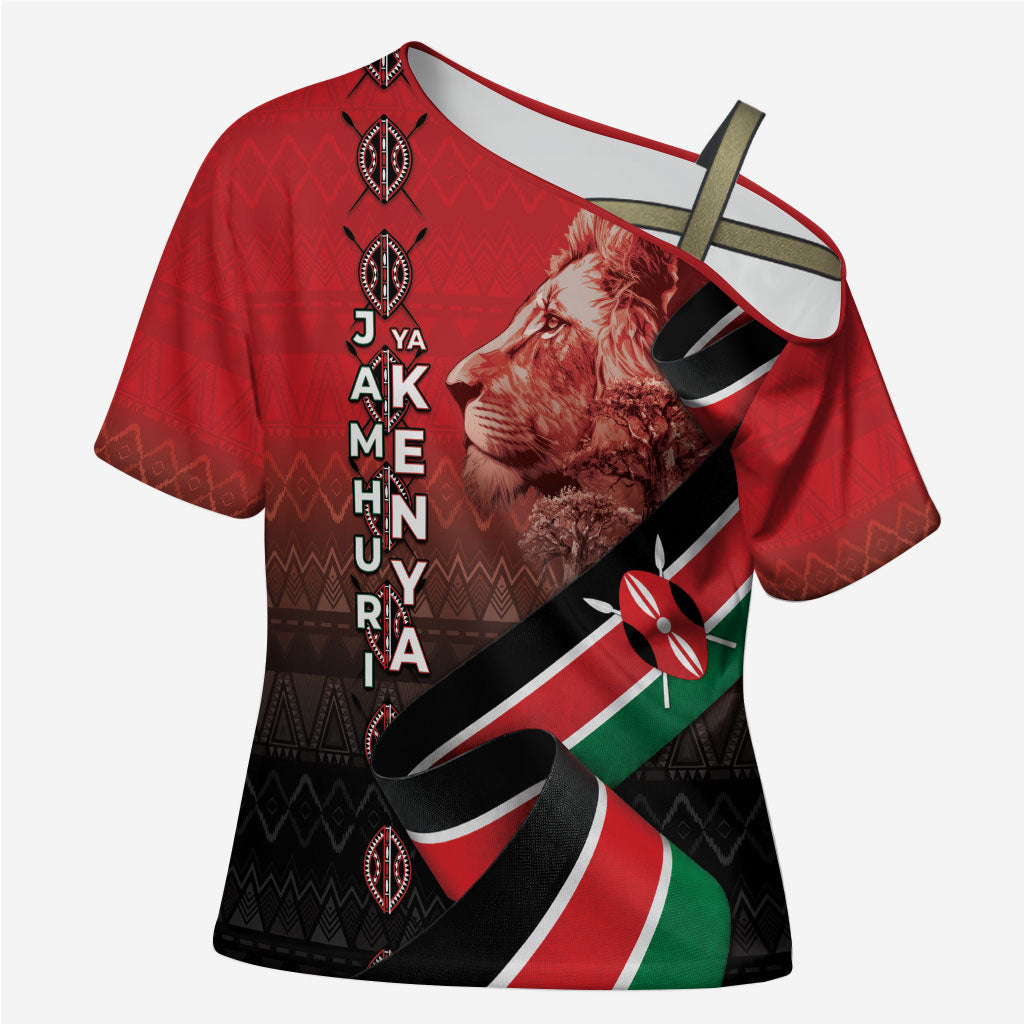 Jamhuri Ya Kenya Cross Shoulder Shirt Patriotic Lion With Flag
