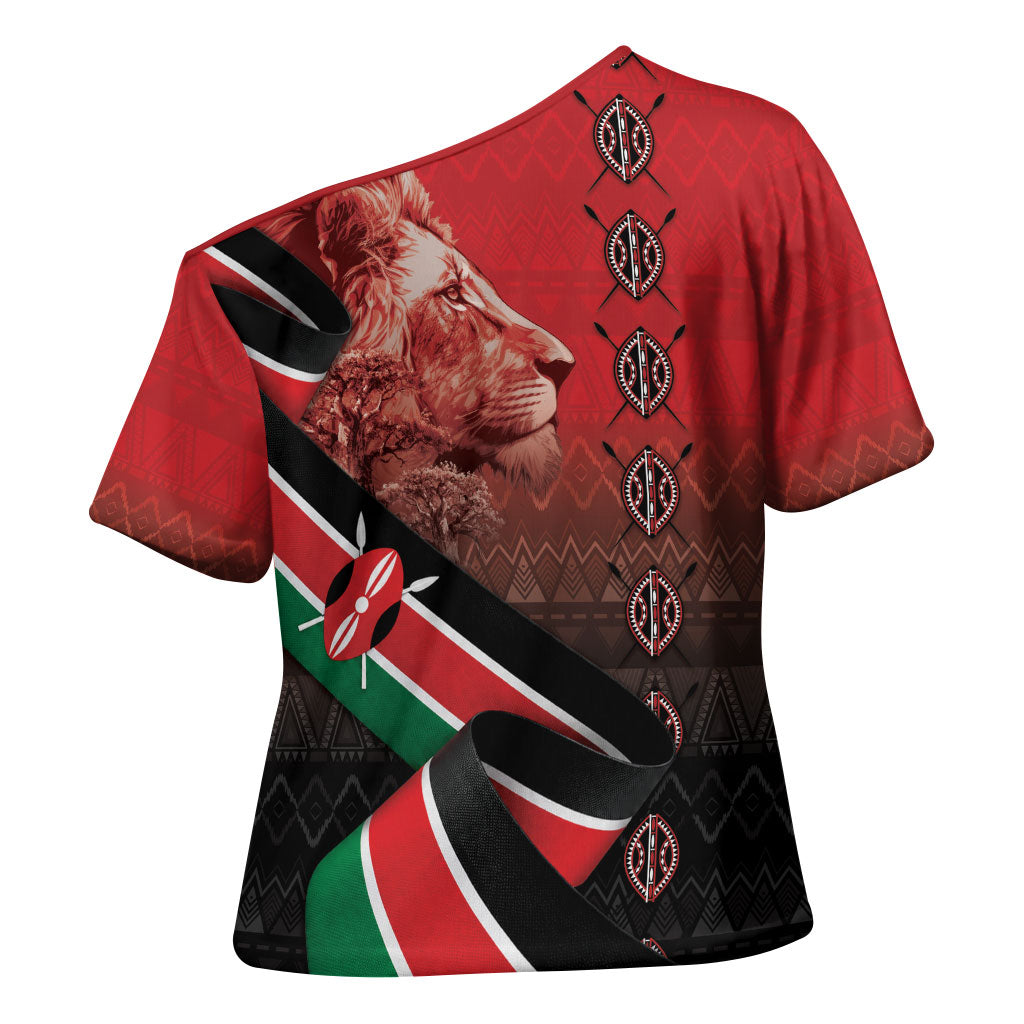 Jamhuri Ya Kenya Cross Shoulder Shirt Patriotic Lion With Flag