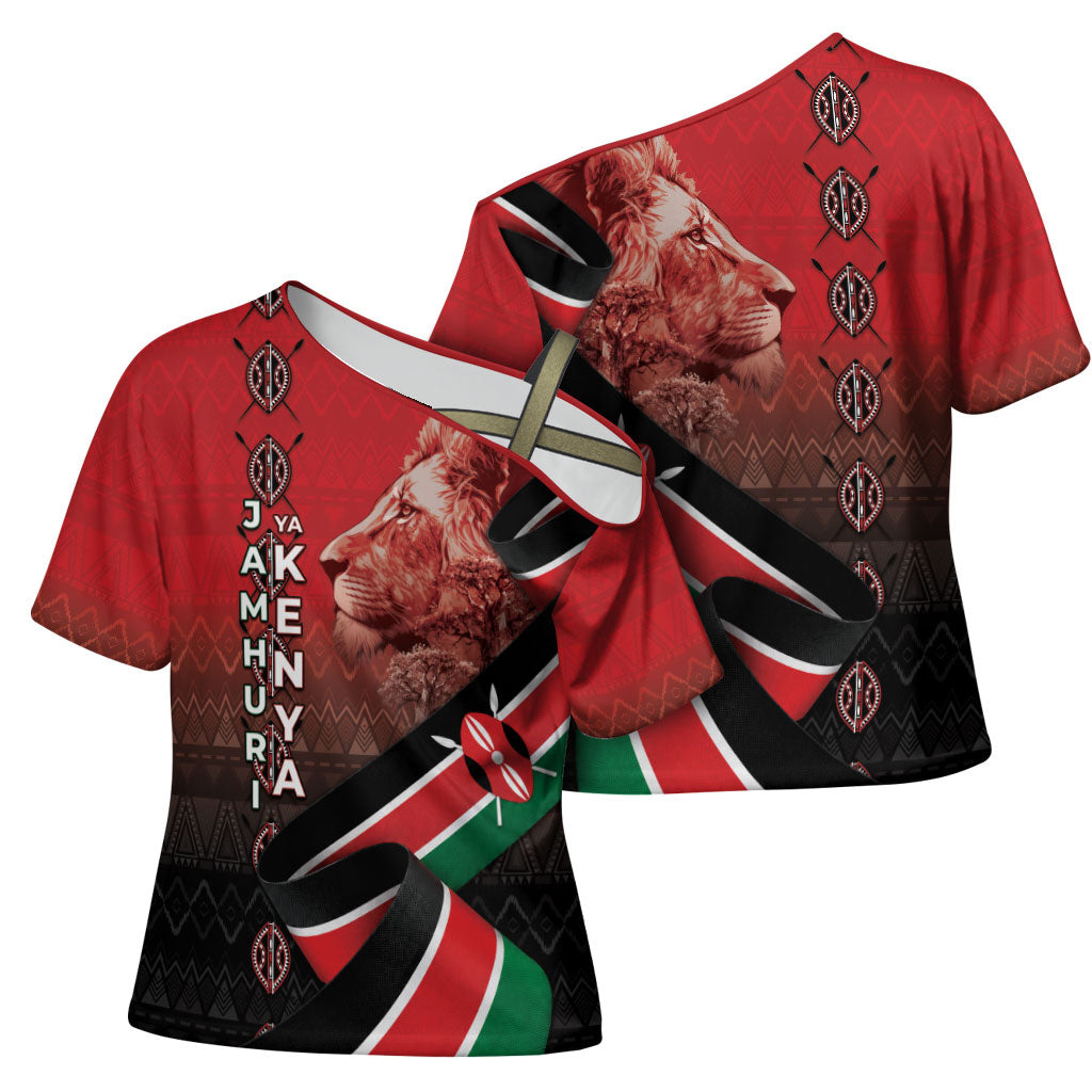 Jamhuri Ya Kenya Cross Shoulder Shirt Patriotic Lion With Flag