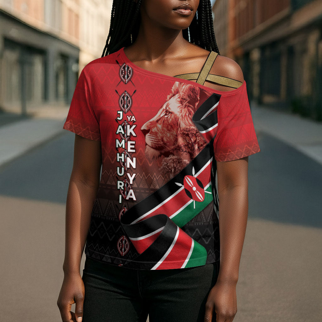 Jamhuri Ya Kenya Cross Shoulder Shirt Patriotic Lion With Flag