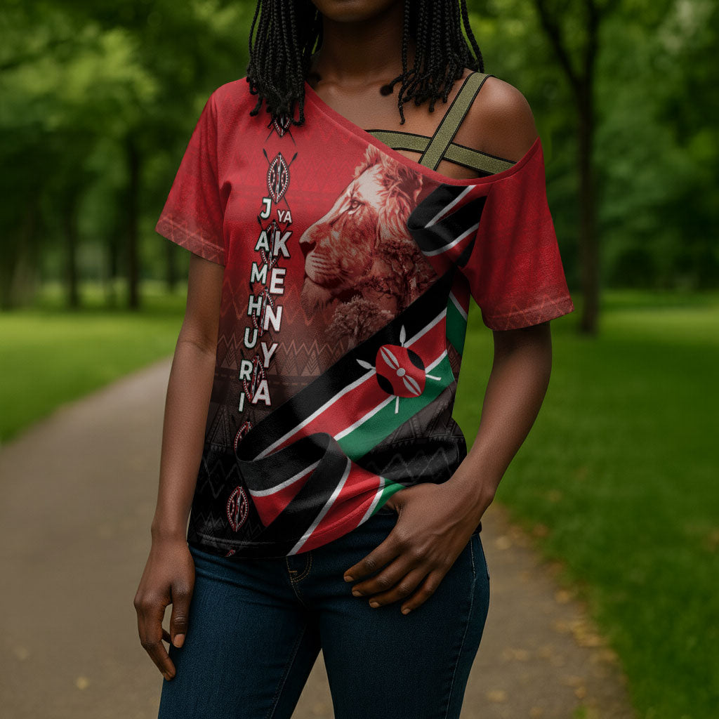 Jamhuri Ya Kenya Cross Shoulder Shirt Patriotic Lion With Flag