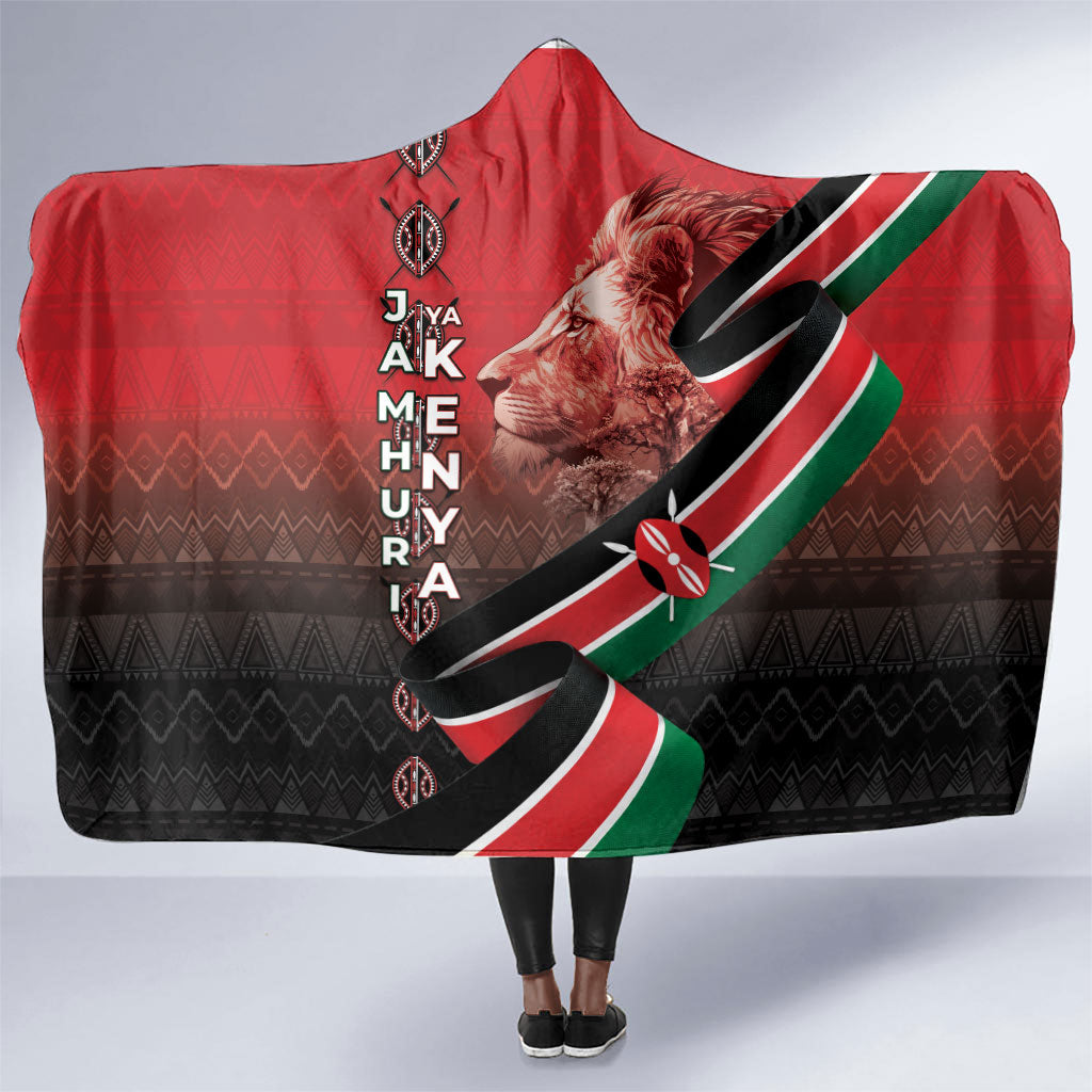 Jamhuri Ya Kenya Hooded Blanket Patriotic Lion With Flag