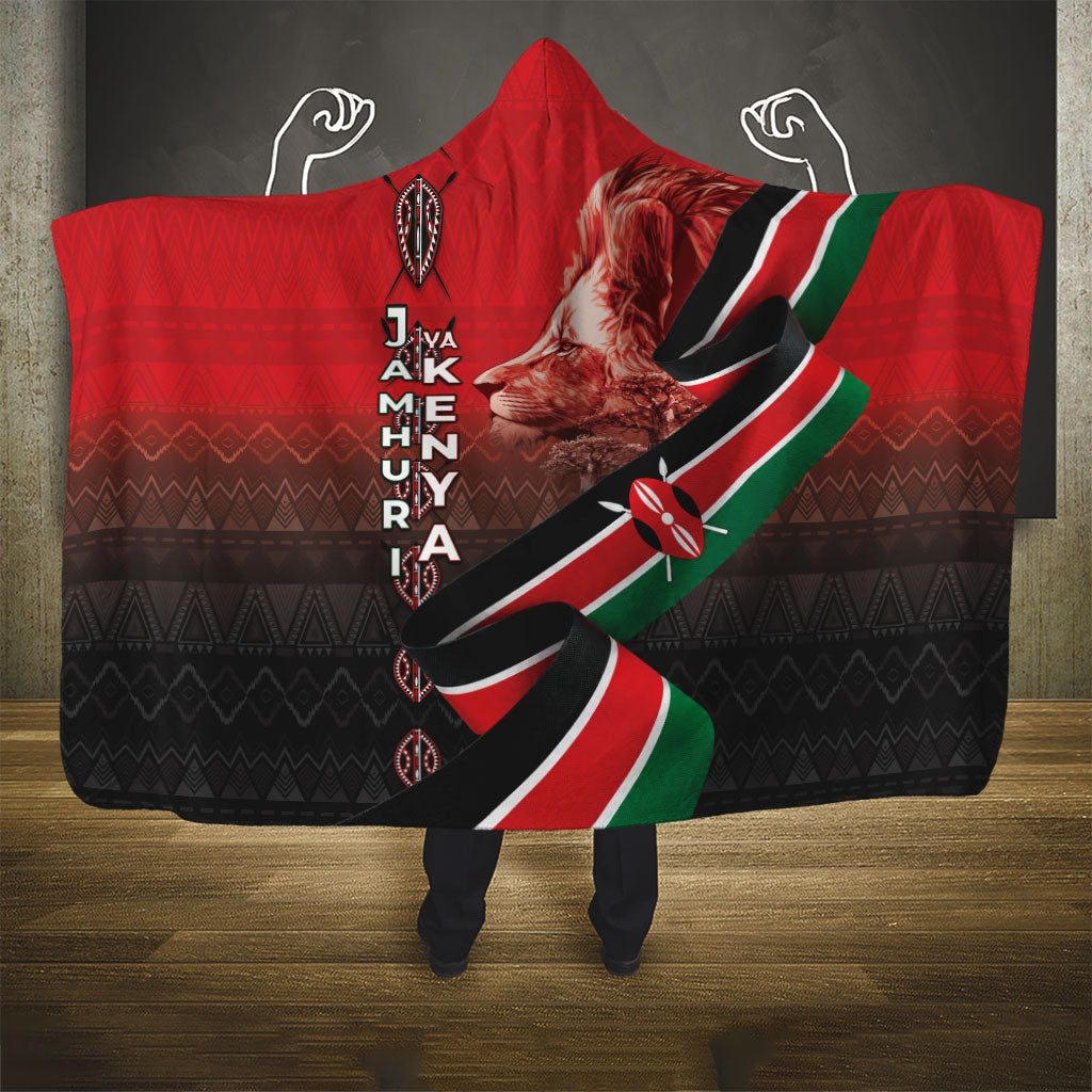 Jamhuri Ya Kenya Hooded Blanket Patriotic Lion With Flag