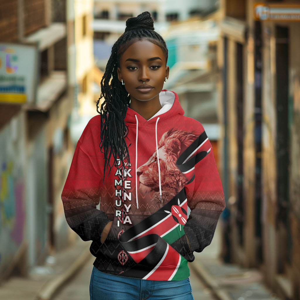 Jamhuri Ya Kenya Hoodie Patriotic Lion With Flag