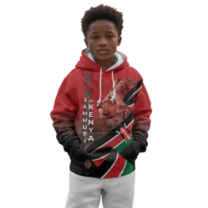 Jamhuri Ya Kenya Kid Hoodie Patriotic Lion With Flag