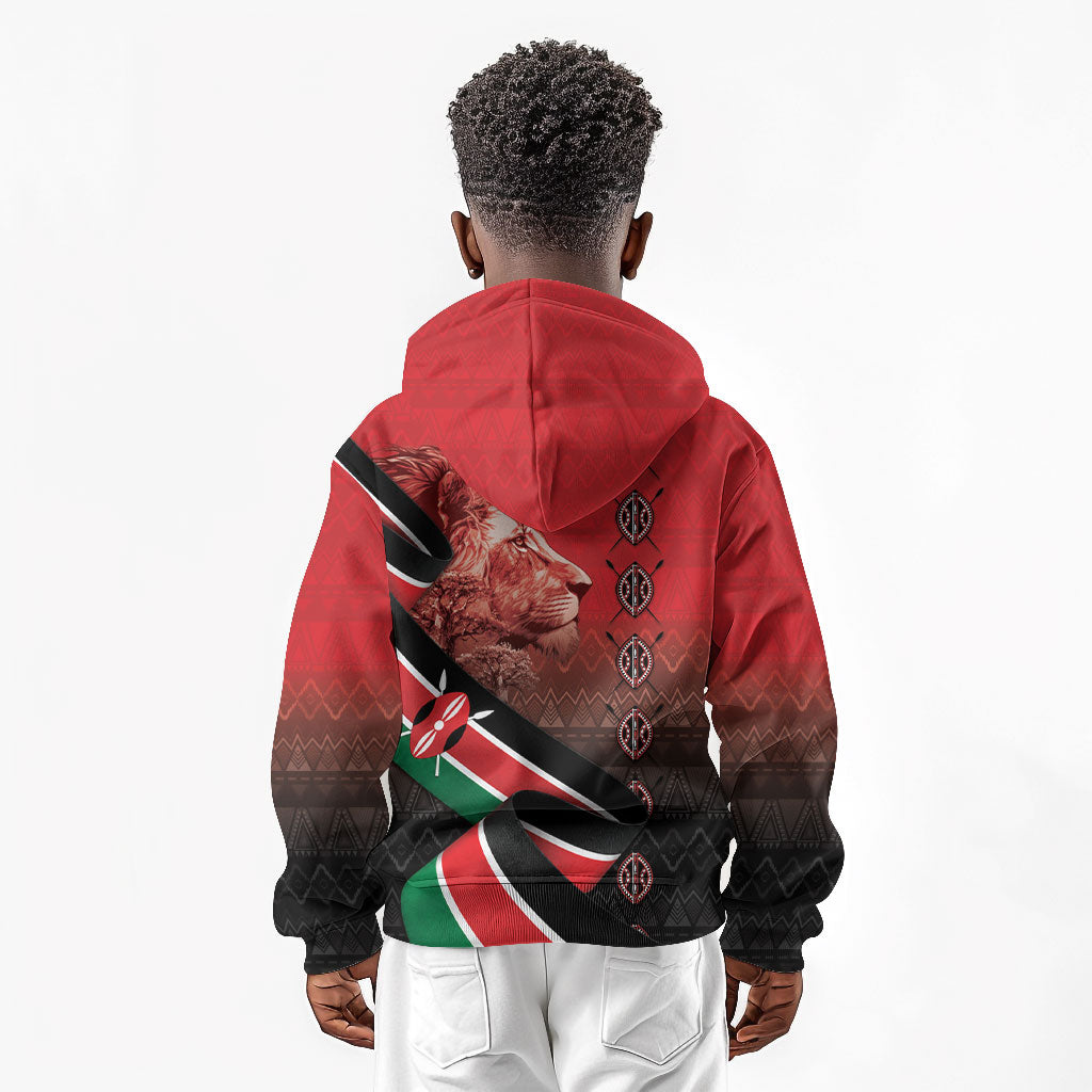 Jamhuri Ya Kenya Kid Hoodie Patriotic Lion With Flag
