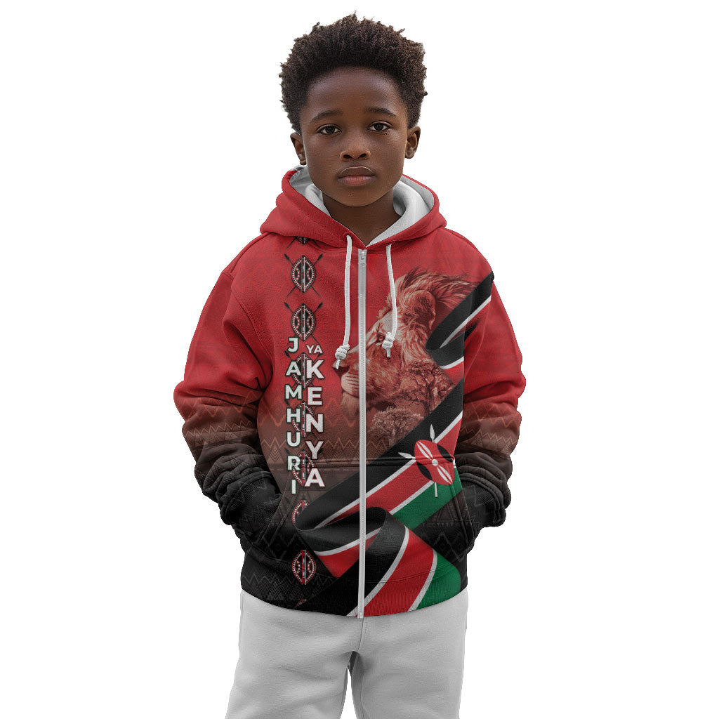 Jamhuri Ya Kenya Kid Hoodie Patriotic Lion With Flag