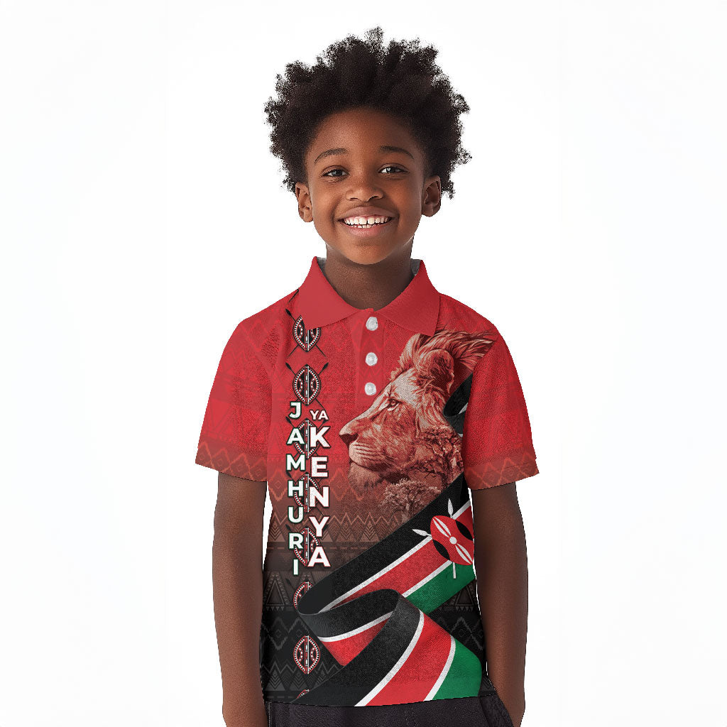 Jamhuri Ya Kenya Kid Polo Shirt Patriotic Lion With Flag