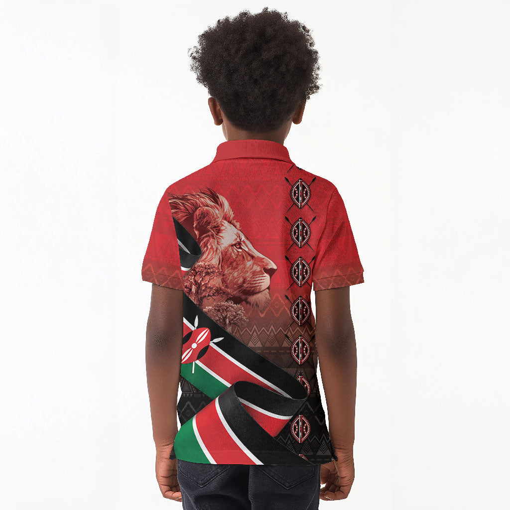 Jamhuri Ya Kenya Kid Polo Shirt Patriotic Lion With Flag
