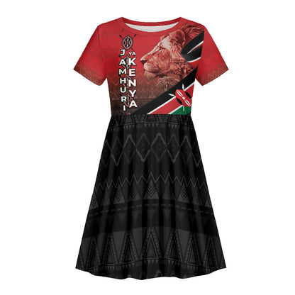 Jamhuri Ya Kenya Kid Short Sleeve Dress Patriotic Lion With Flag