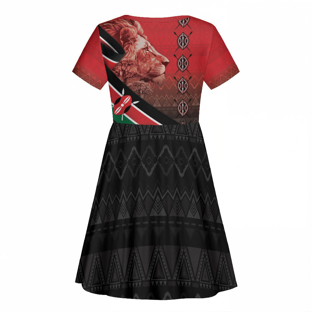 Jamhuri Ya Kenya Kid Short Sleeve Dress Patriotic Lion With Flag