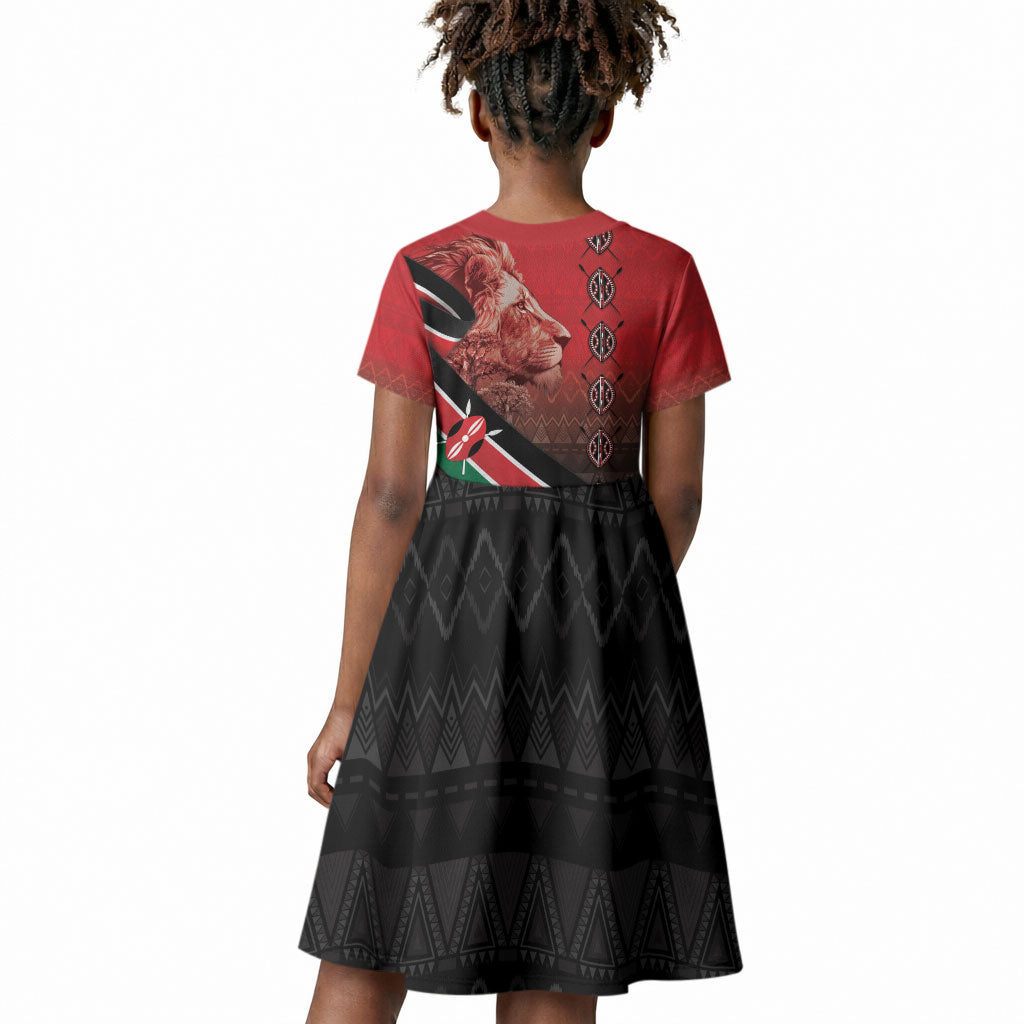 Jamhuri Ya Kenya Kid Short Sleeve Dress Patriotic Lion With Flag