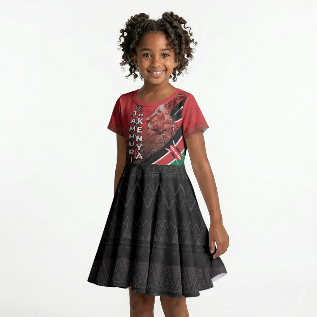 Jamhuri Ya Kenya Kid Short Sleeve Dress Patriotic Lion With Flag
