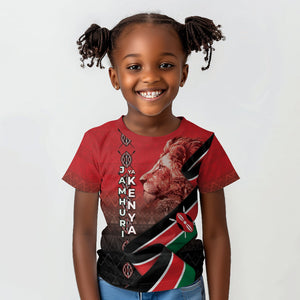 Jamhuri Ya Kenya Kid T shirt Patriotic Lion With Flag