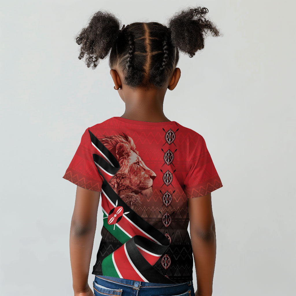 Jamhuri Ya Kenya Kid T shirt Patriotic Lion With Flag