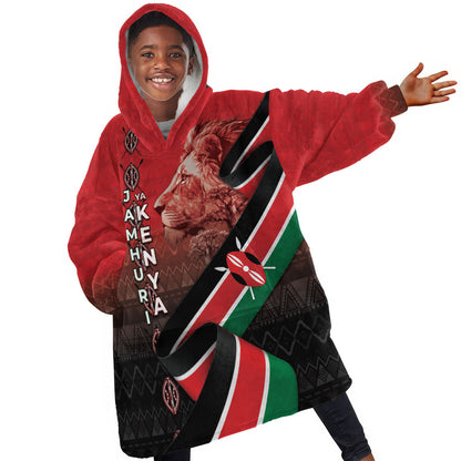 Jamhuri Ya Kenya Kid Wearable Blanket Hoodie Patriotic Lion With Flag