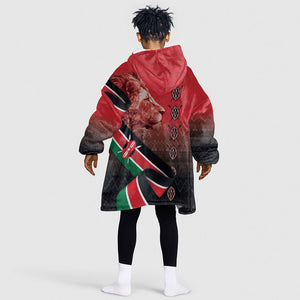 Jamhuri Ya Kenya Kid Wearable Blanket Hoodie Patriotic Lion With Flag
