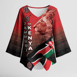 Jamhuri Ya Kenya Kimono Sleeve Blouse Patriotic Lion With Flag