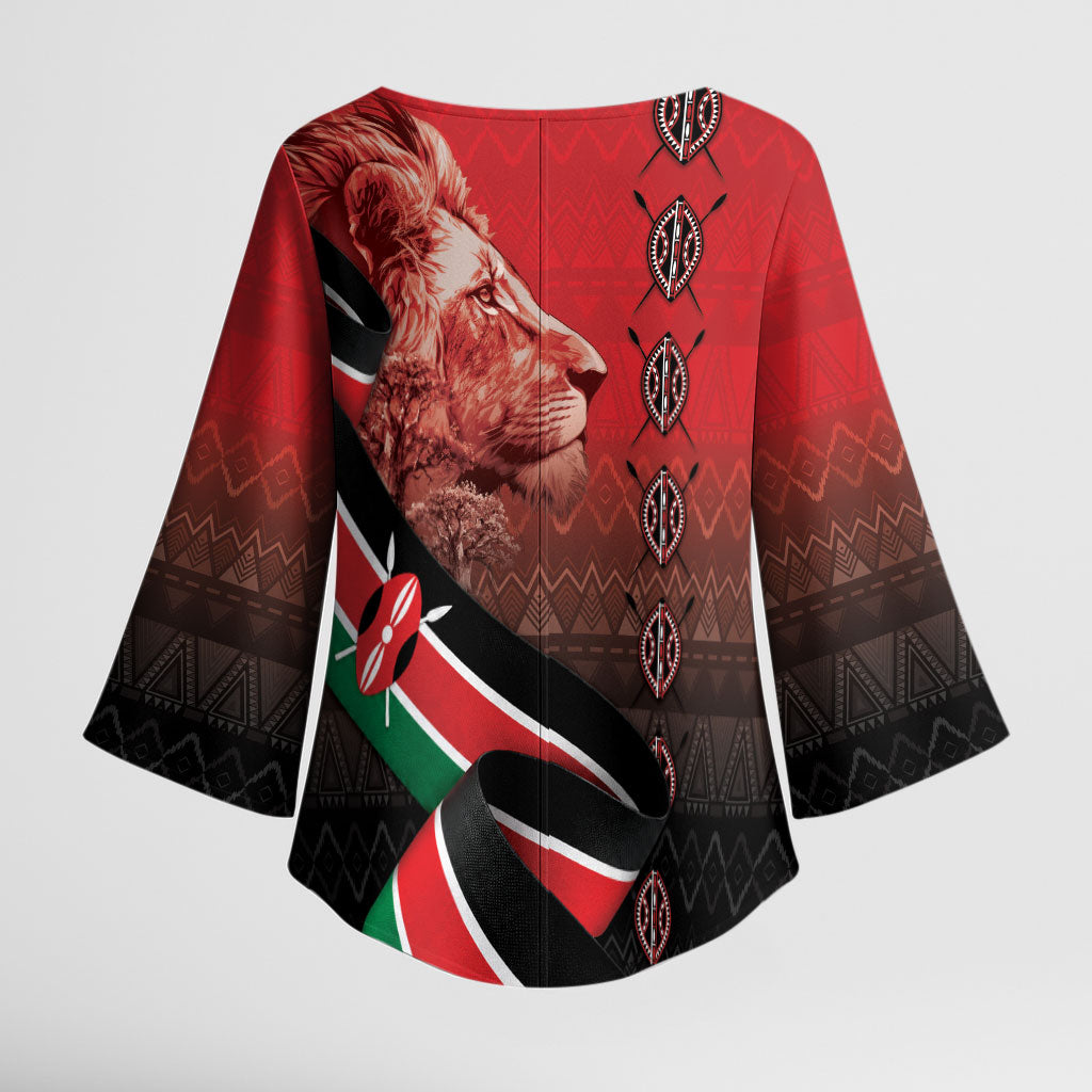 Jamhuri Ya Kenya Kimono Sleeve Blouse Patriotic Lion With Flag