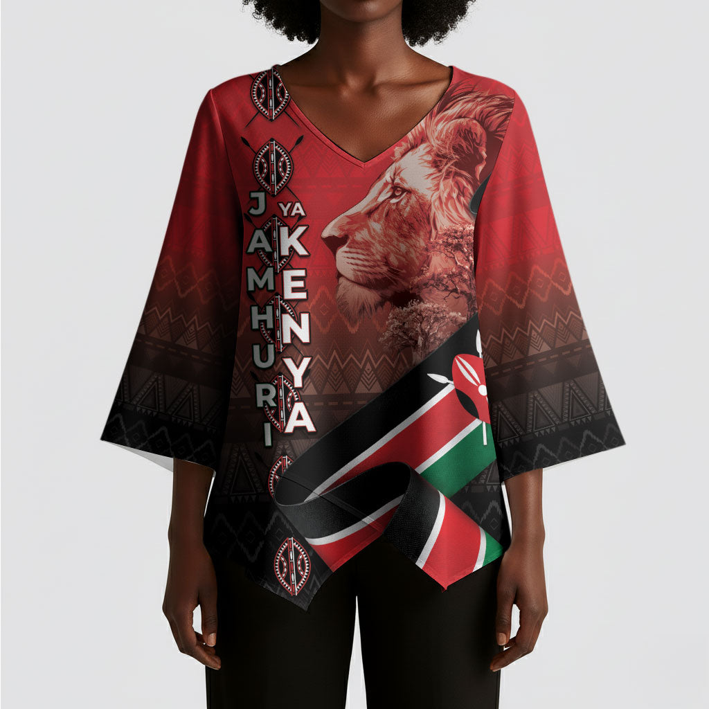 Jamhuri Ya Kenya Kimono Sleeve Blouse Patriotic Lion With Flag