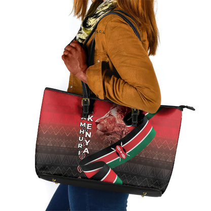 Jamhuri Ya Kenya Leather Tote Bag Patriotic Lion With Flag