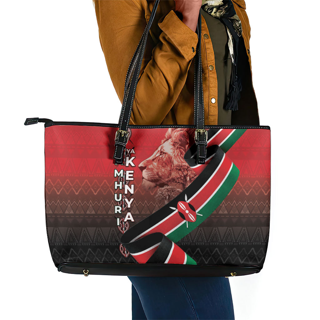 Jamhuri Ya Kenya Leather Tote Bag Patriotic Lion With Flag