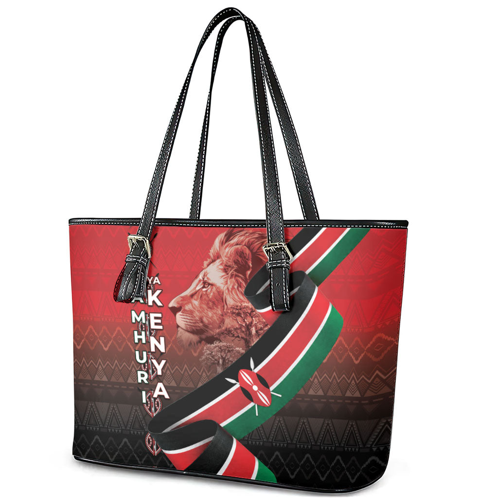 Jamhuri Ya Kenya Leather Tote Bag Patriotic Lion With Flag