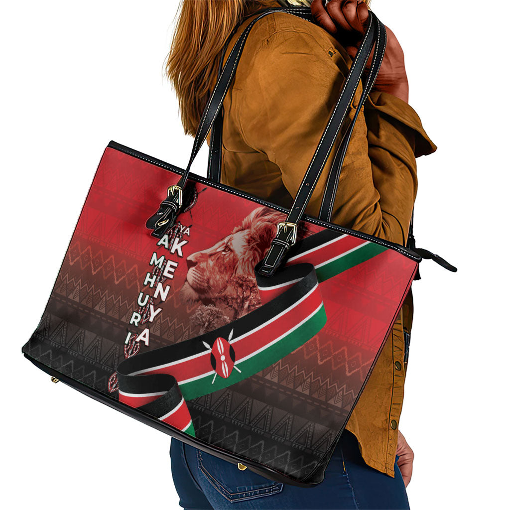Jamhuri Ya Kenya Leather Tote Bag Patriotic Lion With Flag