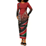 Jamhuri Ya Kenya Long Sleeve Bodycon Dress Patriotic Lion With Flag