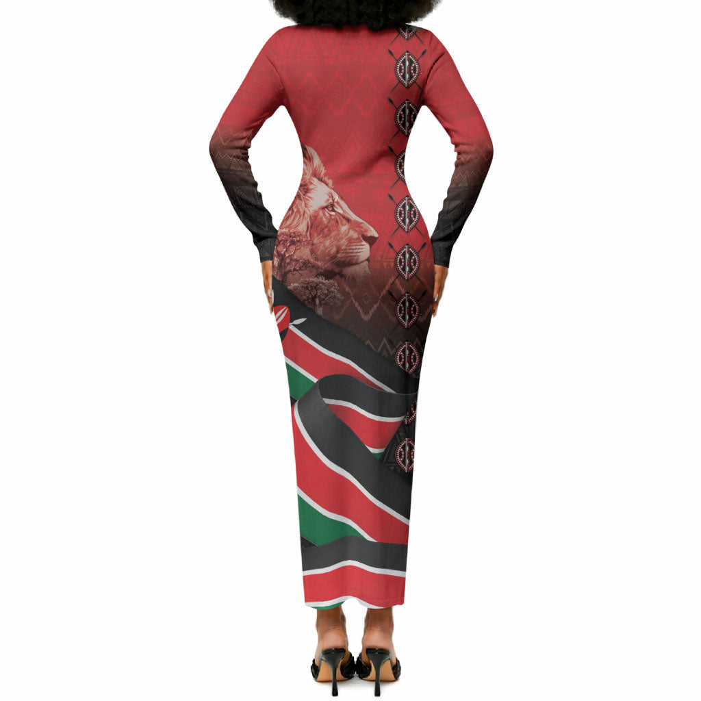 Jamhuri Ya Kenya Long Sleeve Bodycon Dress Patriotic Lion With Flag