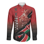 Jamhuri Ya Kenya Long Sleeve Button Shirt Patriotic Lion With Flag