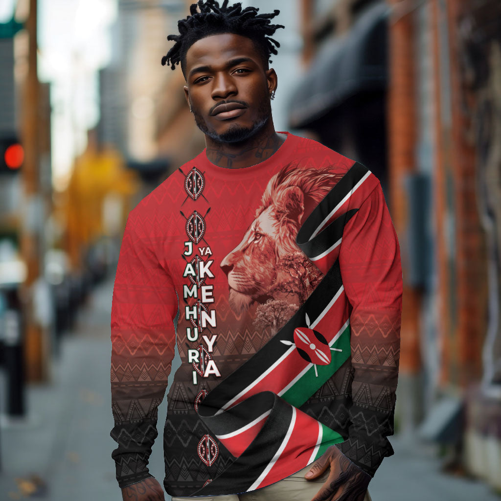 Jamhuri Ya Kenya Long Sleeve Shirt Patriotic Lion With Flag