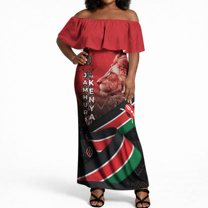 Jamhuri Ya Kenya Off Shoulder Maxi Dress Patriotic Lion With Flag