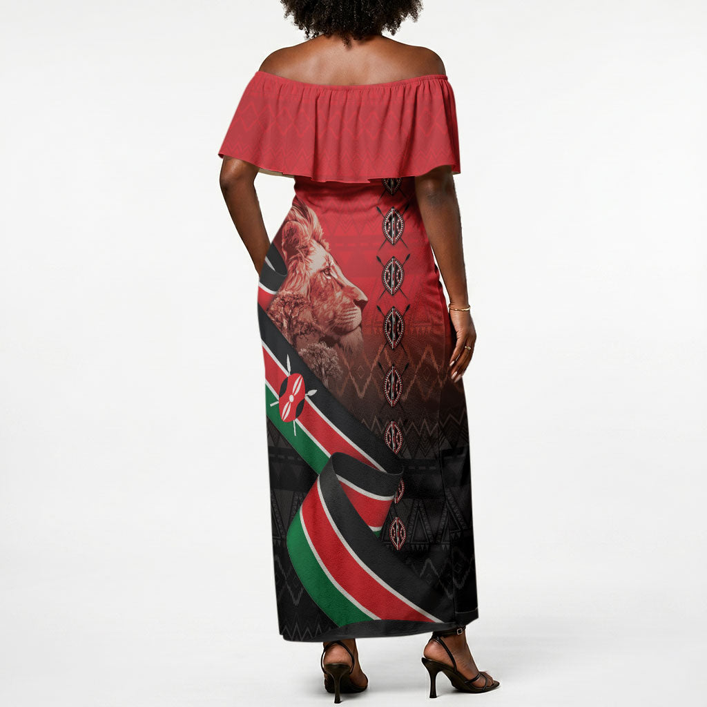 Jamhuri Ya Kenya Off Shoulder Maxi Dress Patriotic Lion With Flag