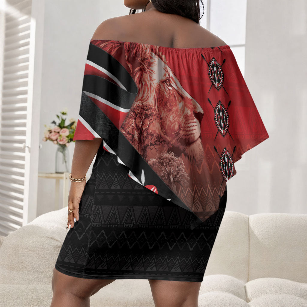 Jamhuri Ya Kenya Off Shoulder Short Dress Patriotic Lion With Flag