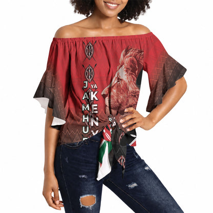 Jamhuri Ya Kenya Off Shoulder Wrap Waist Top Patriotic Lion With Flag